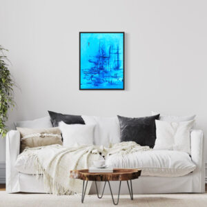 Contemporary painting Still in the blue after a long journey by Sylvie Gesbert de Línea - Oil 65x50cm - style Linéatranshumance