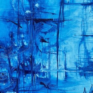 Contemporary painting "Still in the blue after a long journey" by Sylvie Gesbert de Línea - Oil 65x50cm Detail - style Linéatranshumance - abstract painting blue