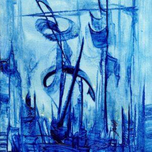 L'arbre à vœux - Blue abstract painting on canvas, signed Gesbert de Línea