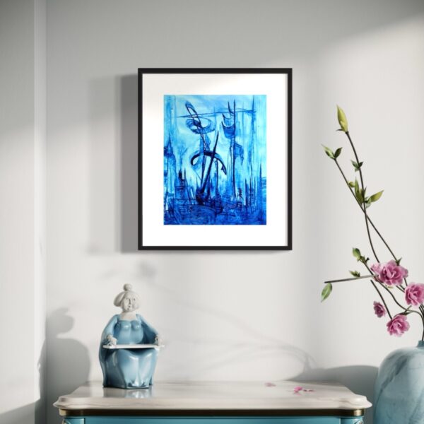 L'arbre à vœux - Blue abstract painting on canvas, signed Gesbert de Línea