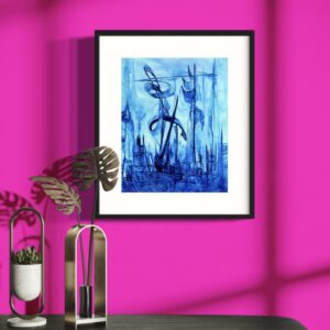 L'arbre à vœux - Blue abstract painting on canvas, signed Gesbert de Línea