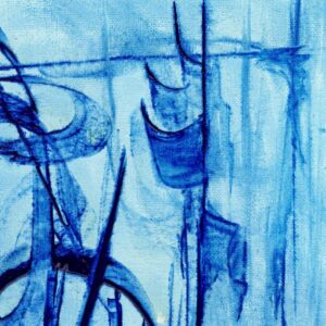 L'arbre à vœux detail 2 - Blue abstract painting on canvas, signed Gesbert de Línea