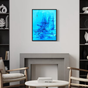 Contemporary painting Still in the blue after a long journey by Sylvie Gesbert de Línea - Oil 65x50cm - style Linéatranshumance