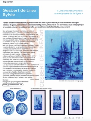 Publication presse : Gesbert de Línea dans Univers des Arts (juin 2025)